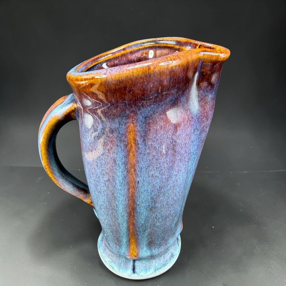Bill Campbell‎ Style Studio Pottery Pitcher Purple Blue Drip Glaze Jug Unsigned